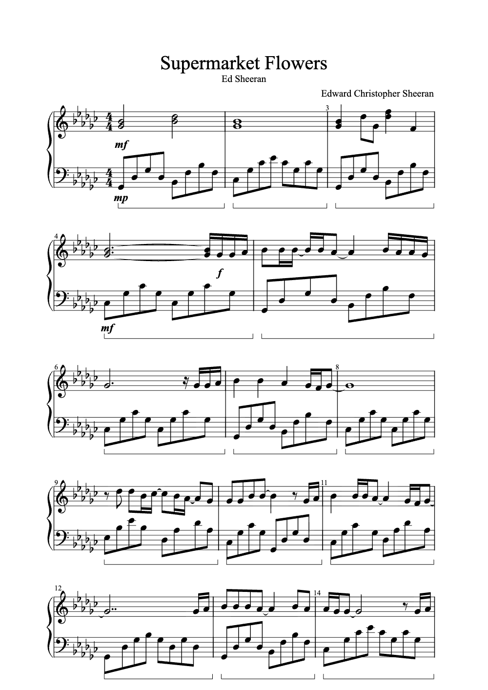 Sheet music preview for Supermarket Flowers