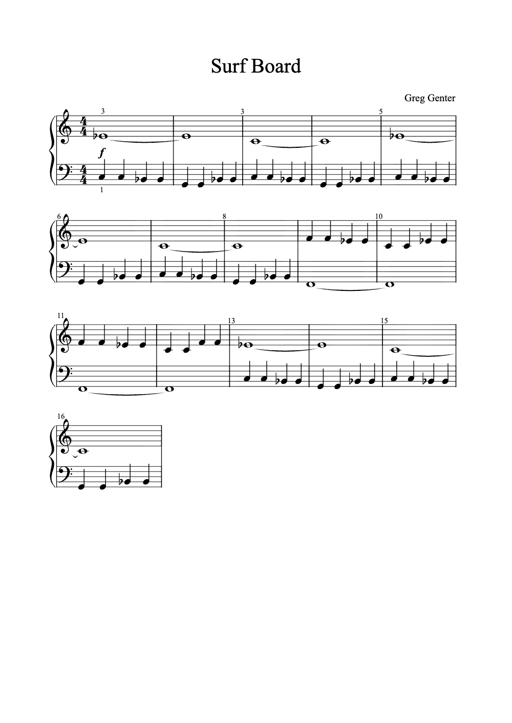 Sheet music preview for Surf Board