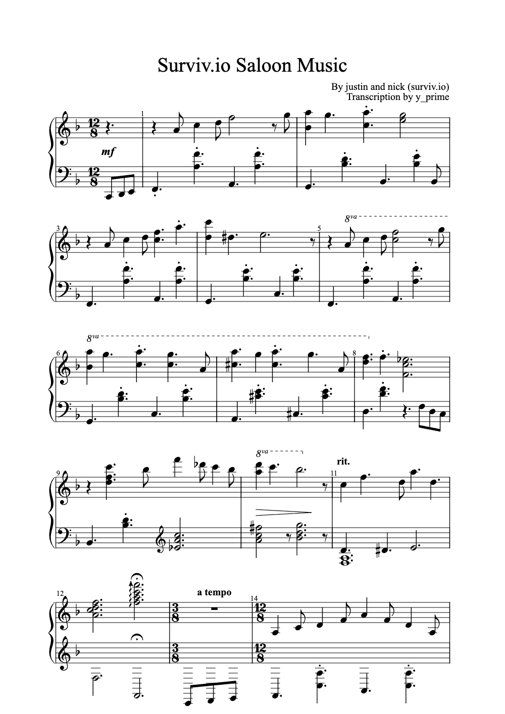 Sheet music preview for Surviv.io Saloon Music