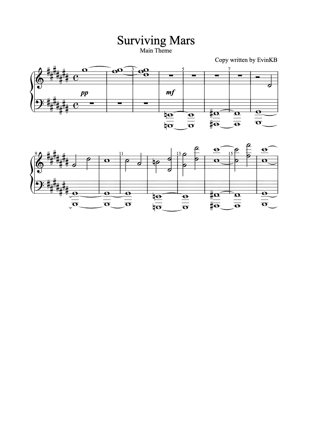 Sheet music preview for Surviving Mars