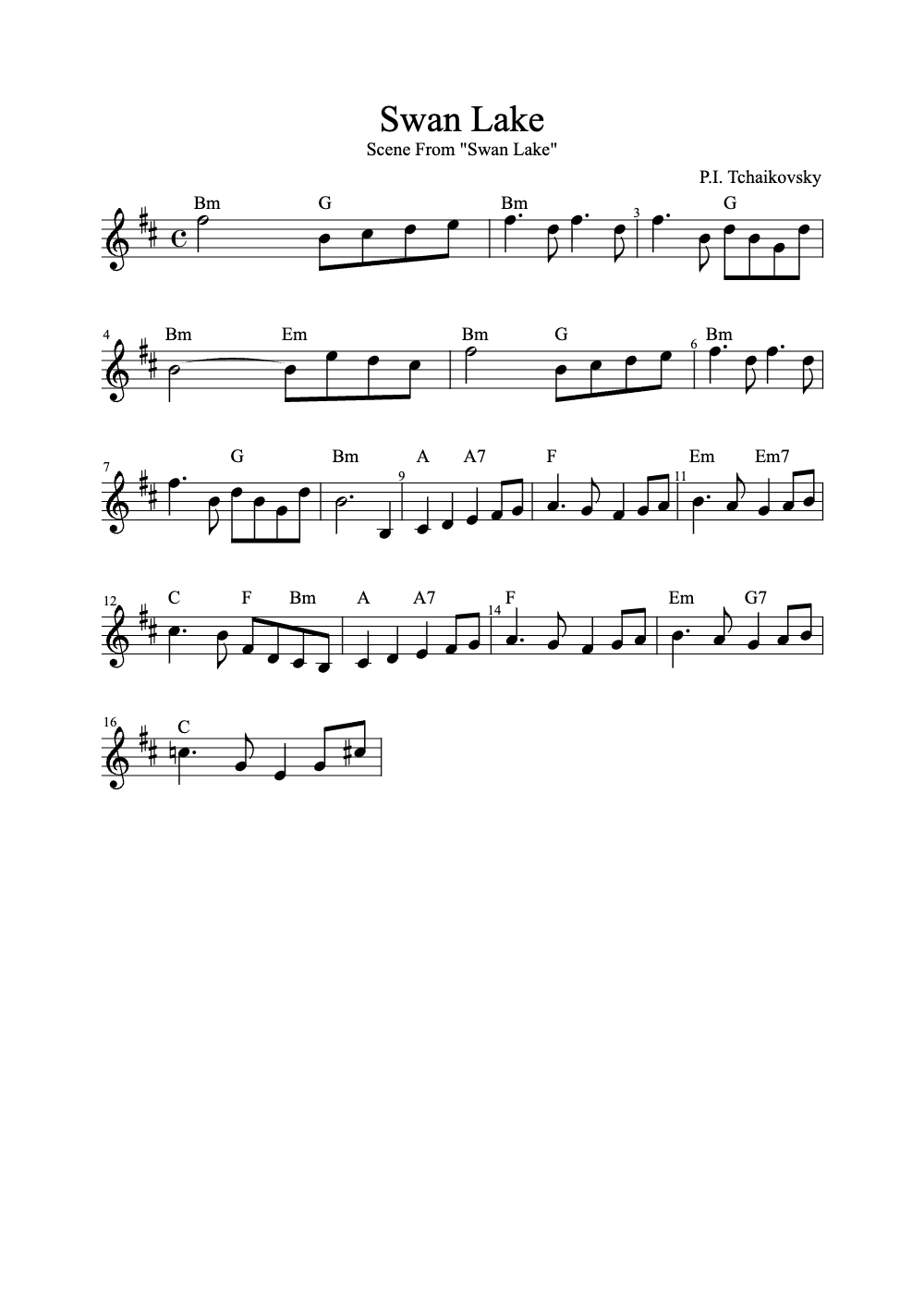 Sheet music preview for Swan Lake