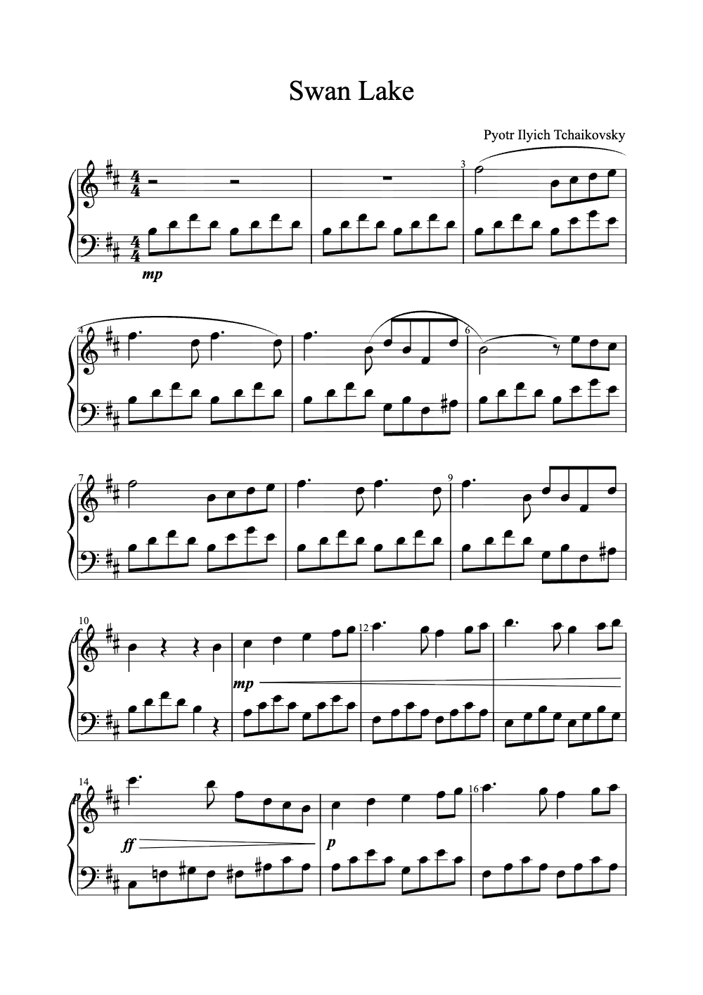 Sheet music preview for Swan Lake