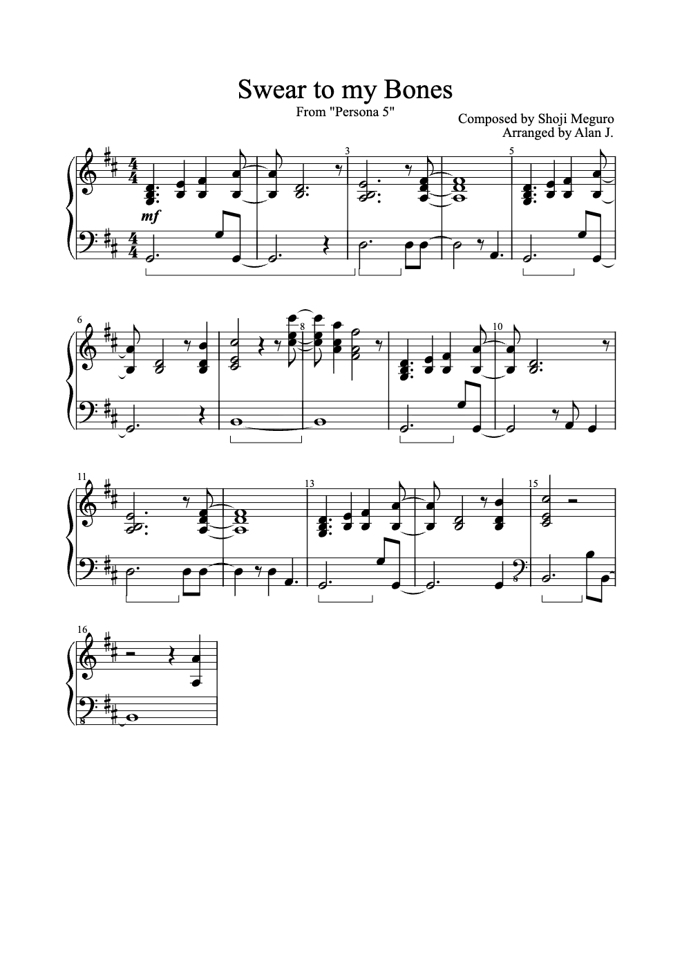 Sheet music preview for Swear to My Bones