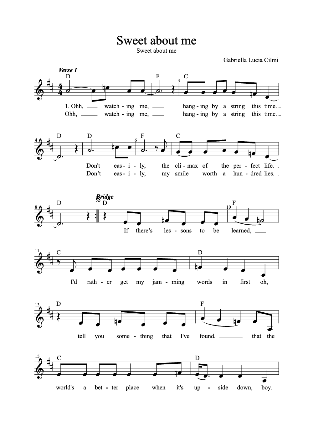Sheet music preview for Sweet About Me