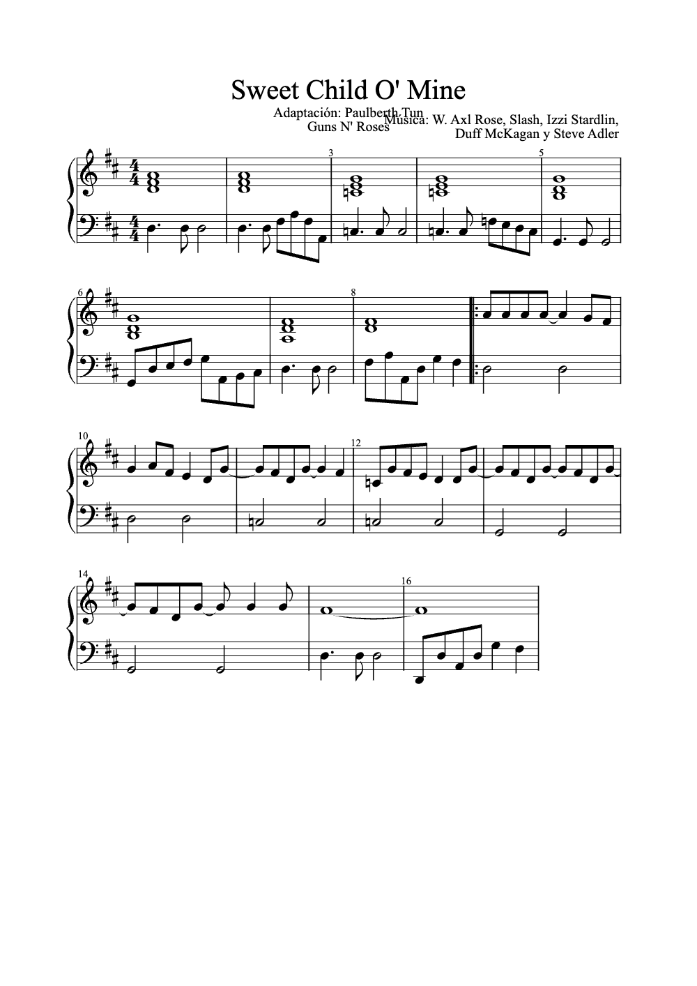 Sheet music preview for Sweet Child O' Mine