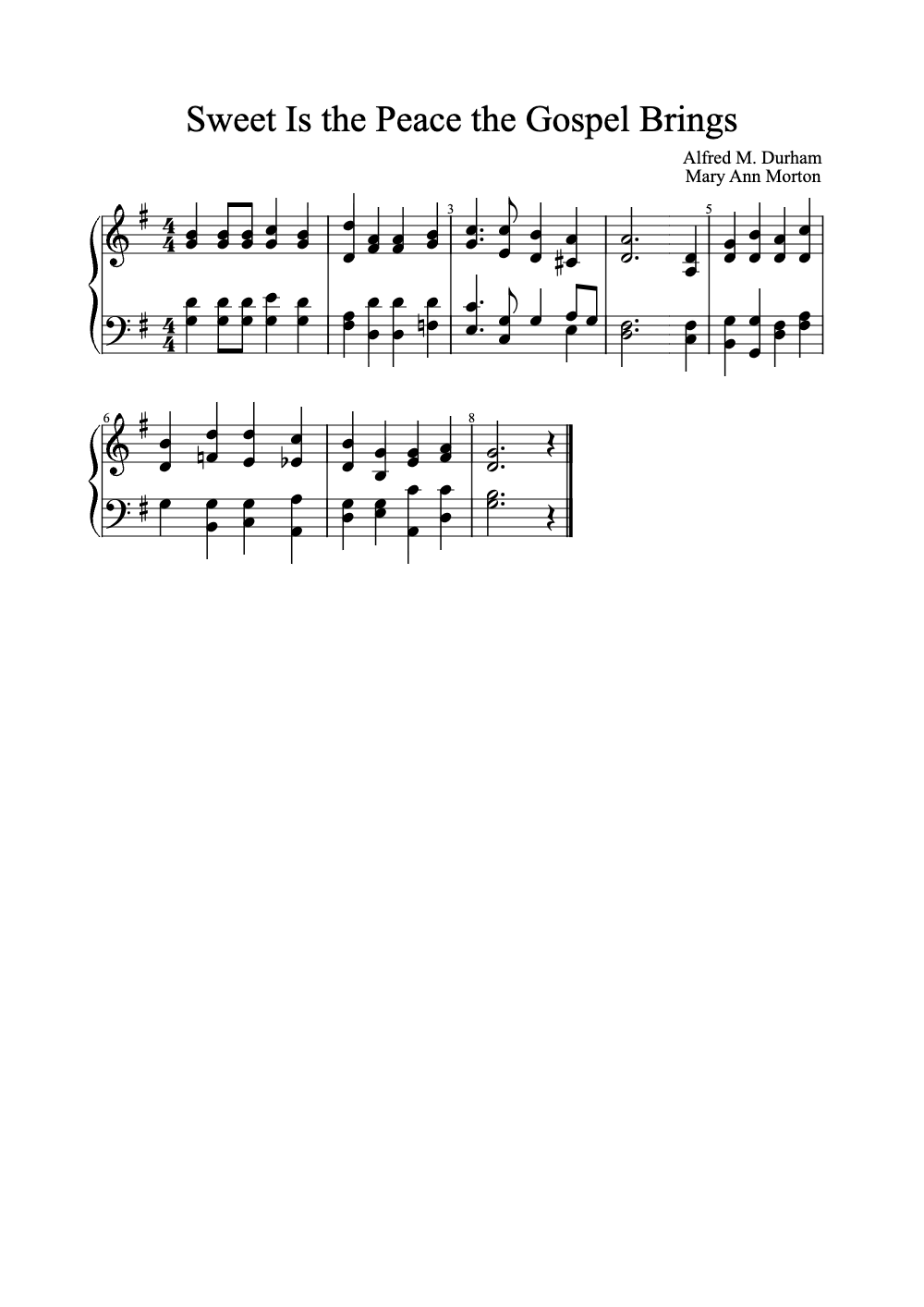 Sheet music preview for Sweet Is the Peace the Gospel Brings