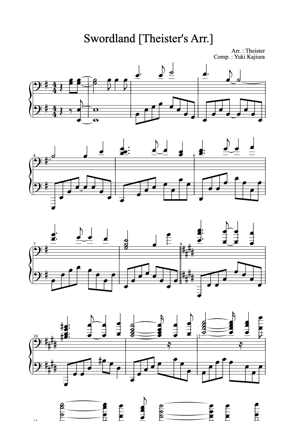 Sheet music preview for Swordland