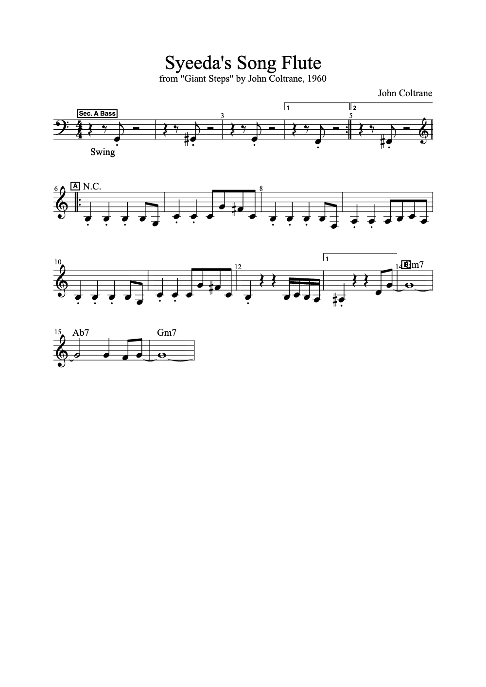 Sheet music preview for Syeeda's Song Flute