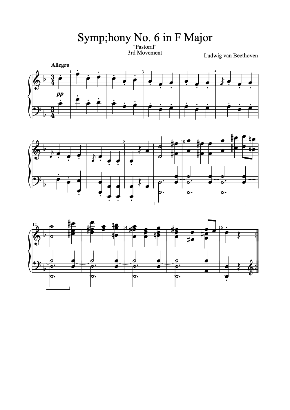 Sheet music preview for Symphony No. 6 in F Major