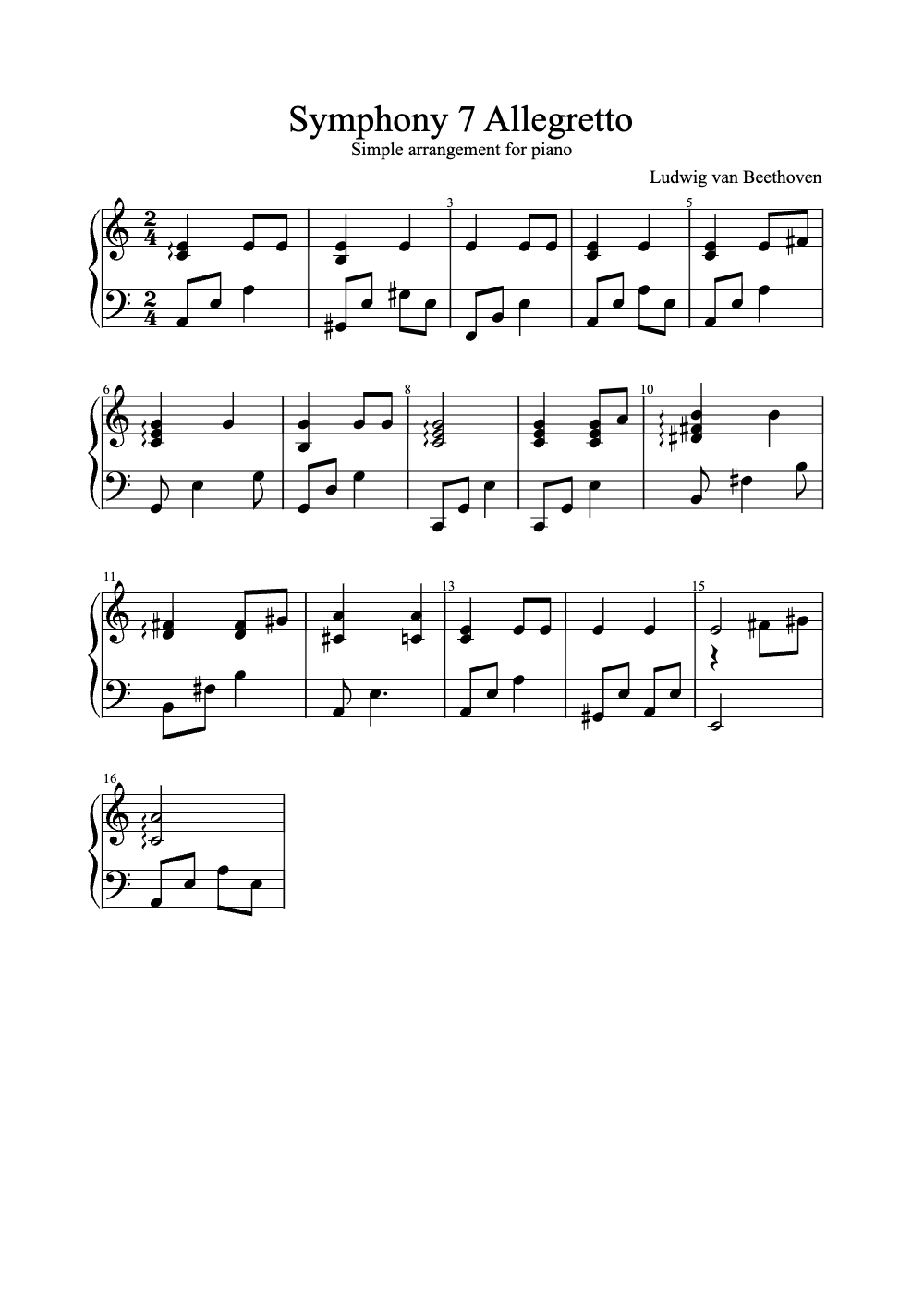 Sheet music preview for Symphony No. 7: Allegretto