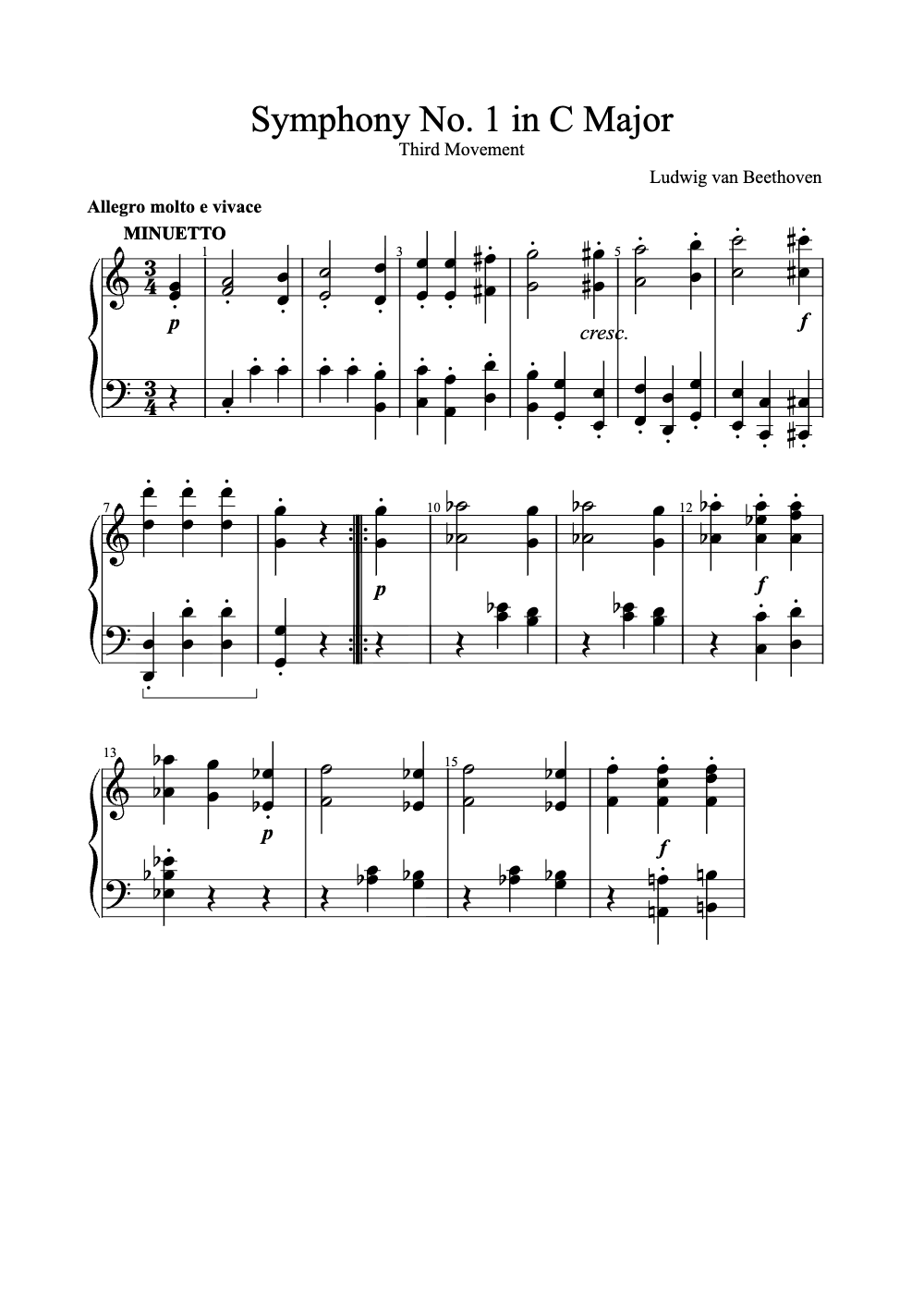 Sheet music preview for Symphony No. 1 in C Major