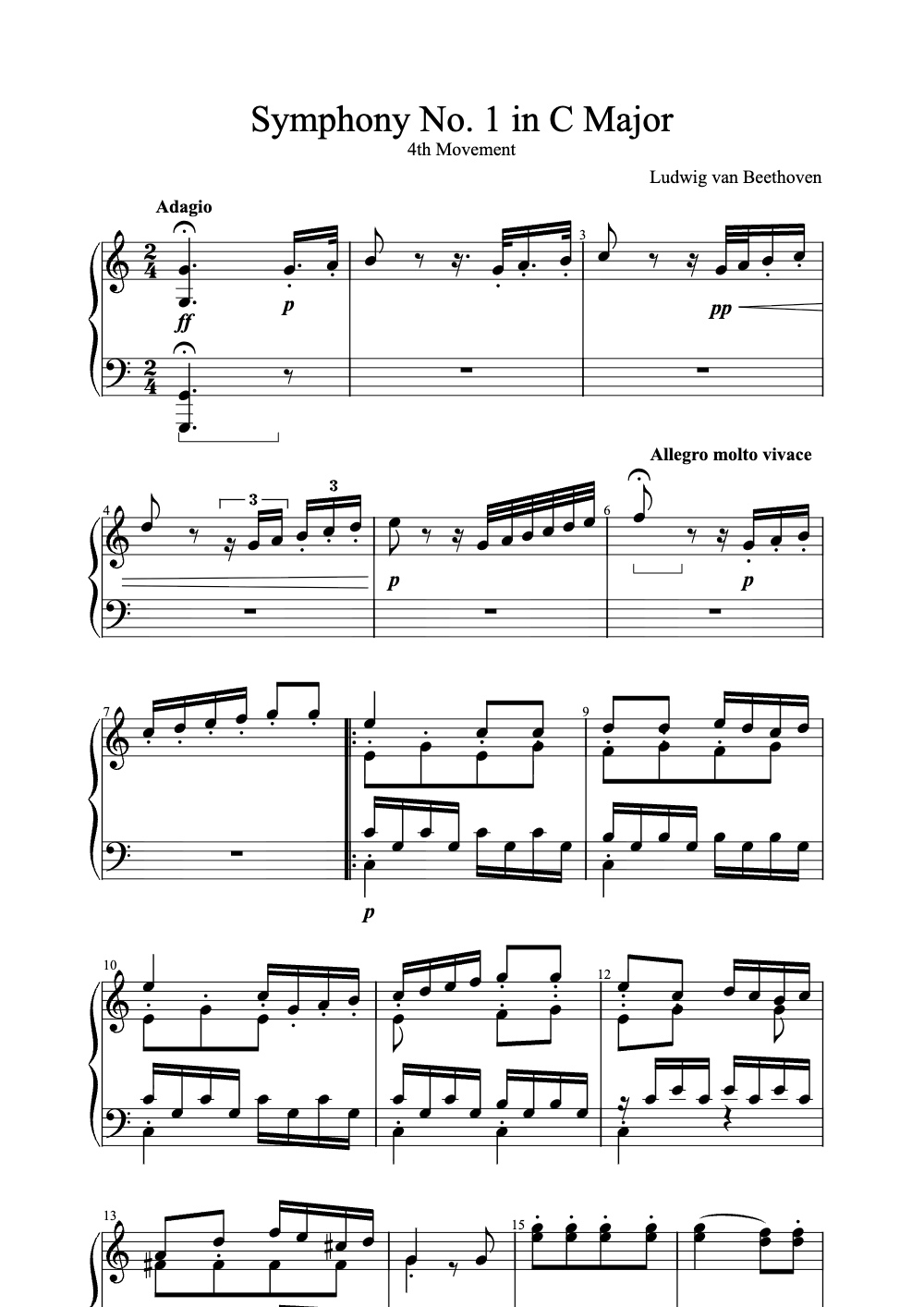 Sheet music preview for Symphony No. 1 in C Major