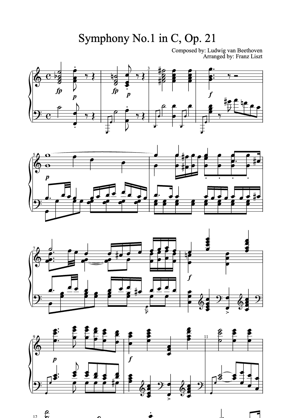 Sheet music preview for Symphony No. 1 in C, Op. 21