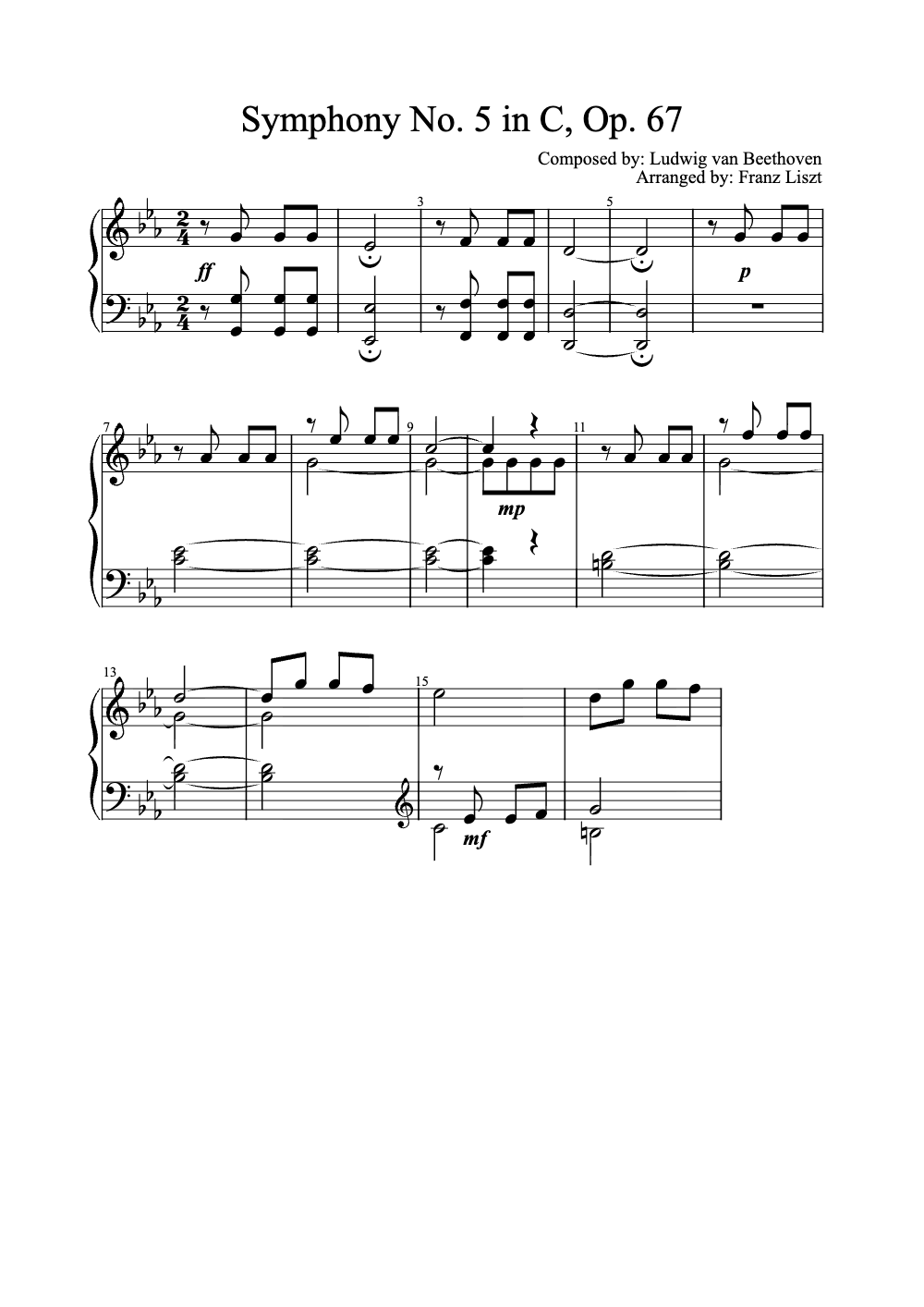 Sheet music preview for Symphony No. 5 in C, Op. 67