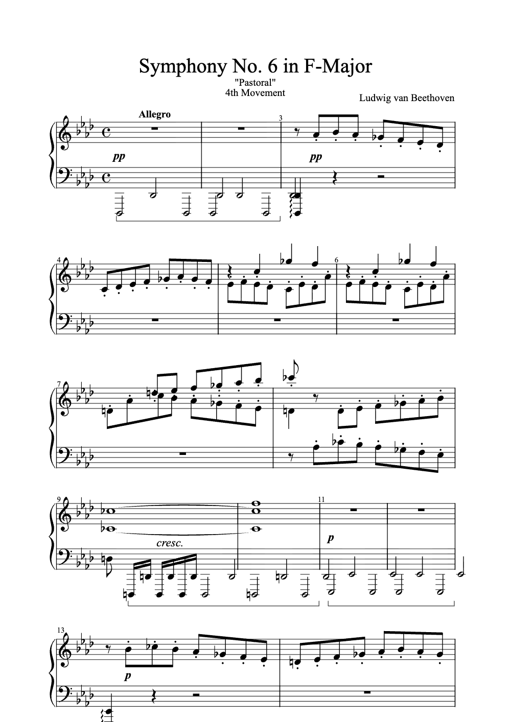 Sheet music preview for Symphony No. 6 in F-Major