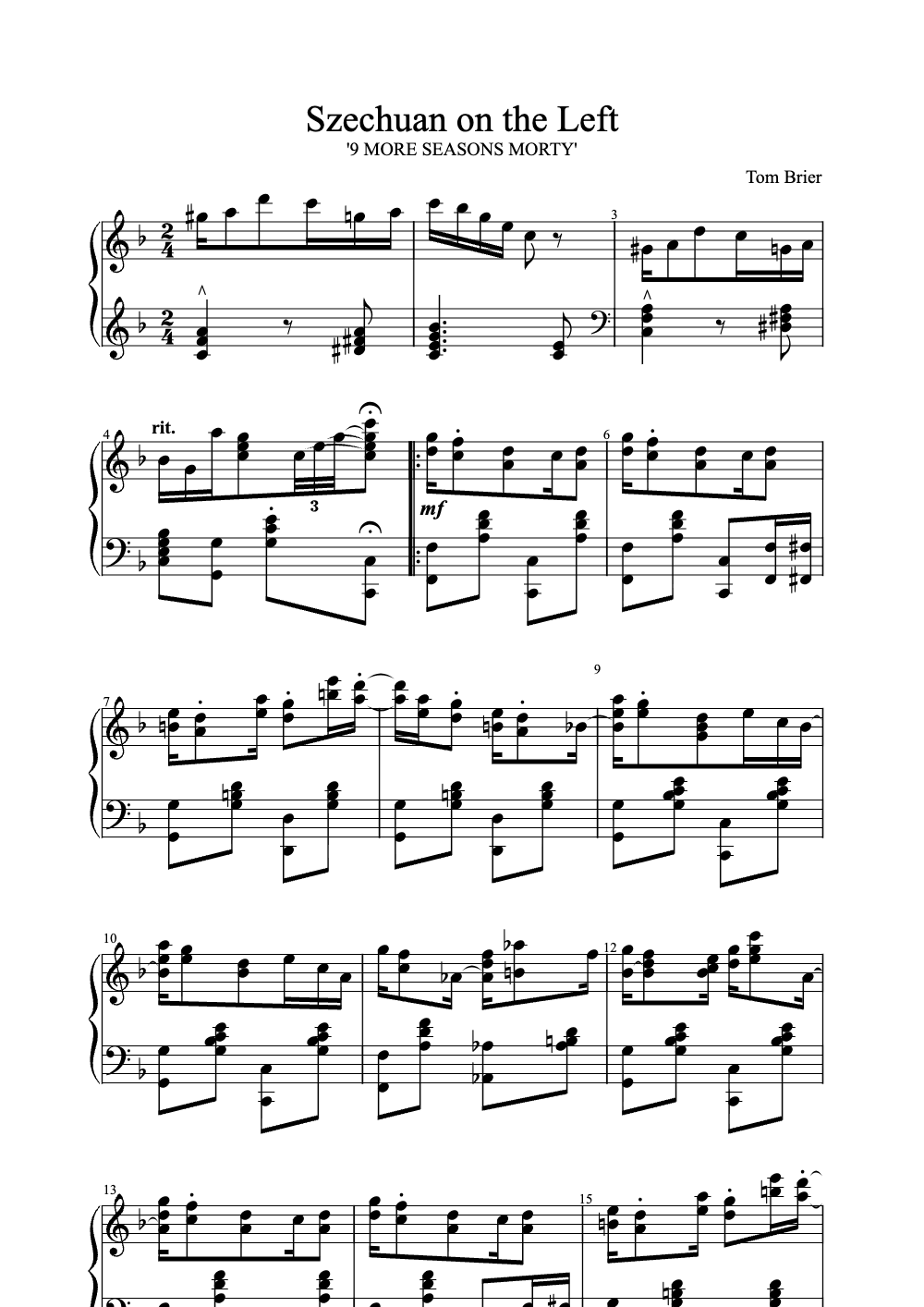Sheet music preview for Szechuan on the Left