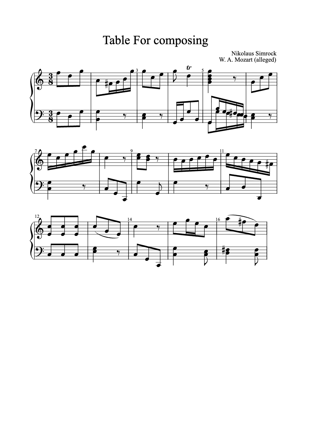 Sheet music preview for Table for Composing
