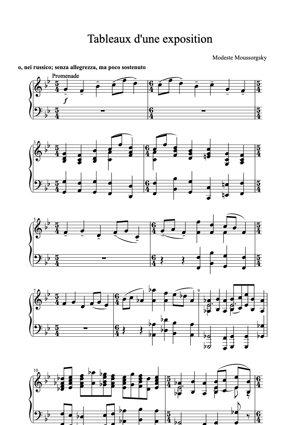 Sheet music preview for Tableaux D'une Exposition