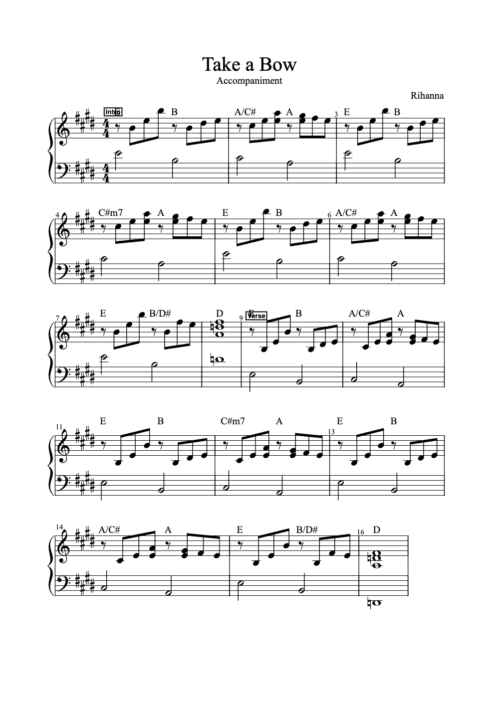 Sheet music preview for Take a Bow