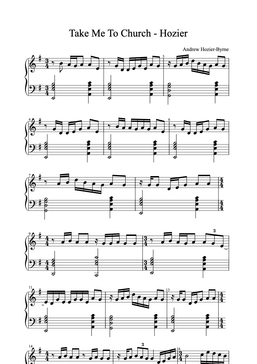 Sheet music preview for Take Me to Church