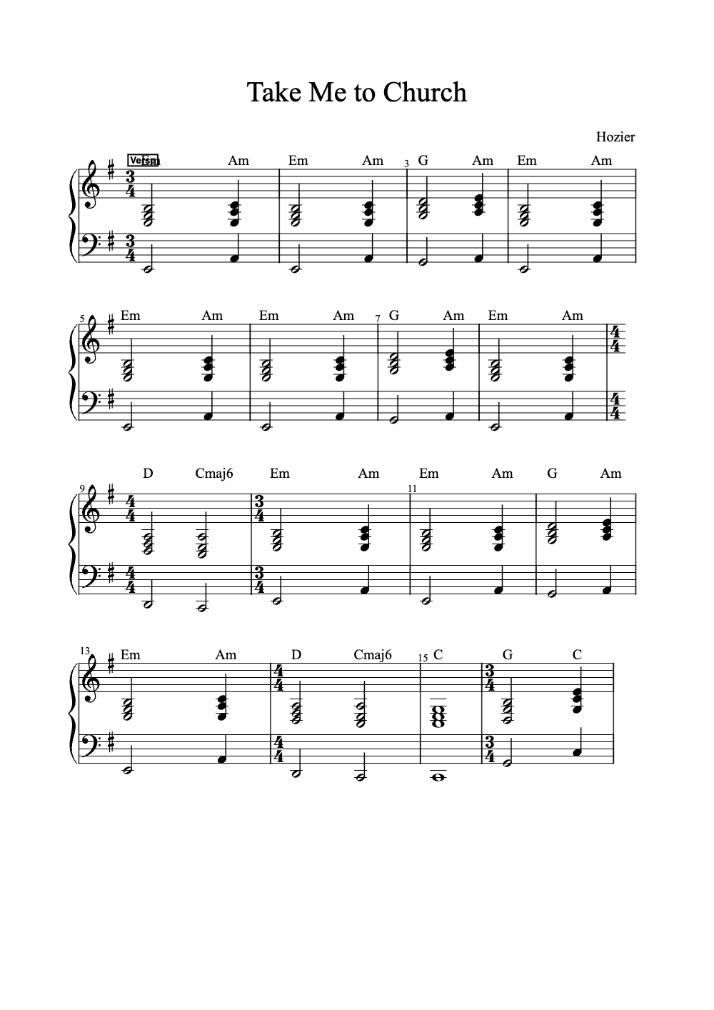 Sheet music preview for Take Me to Church