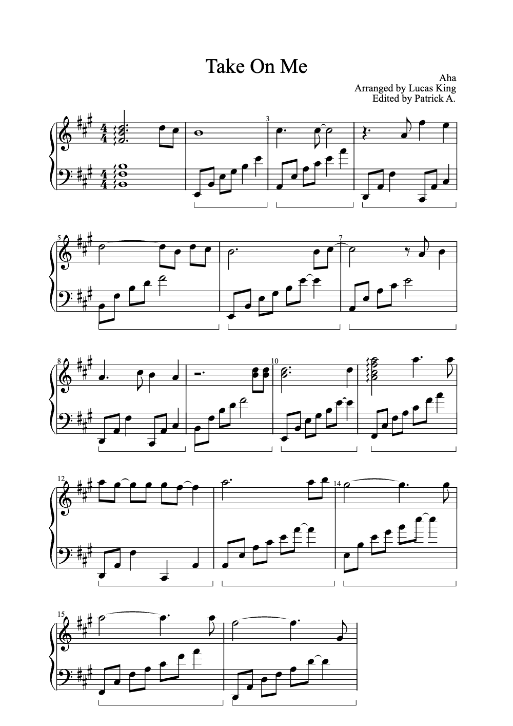 Sheet music preview for Take On Me