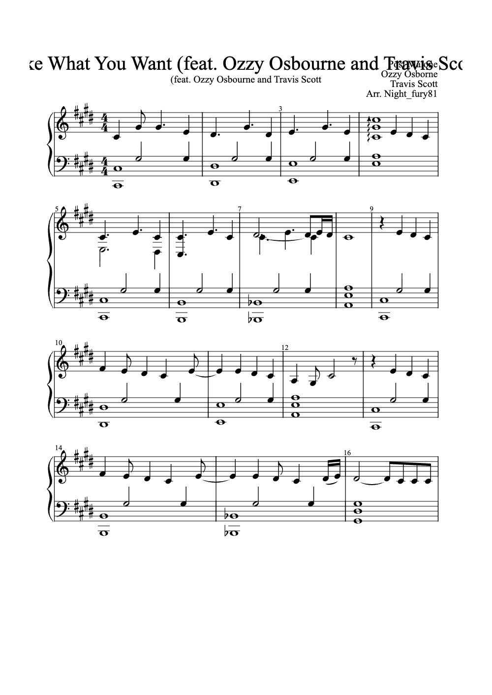 Sheet music preview for Take What You Want