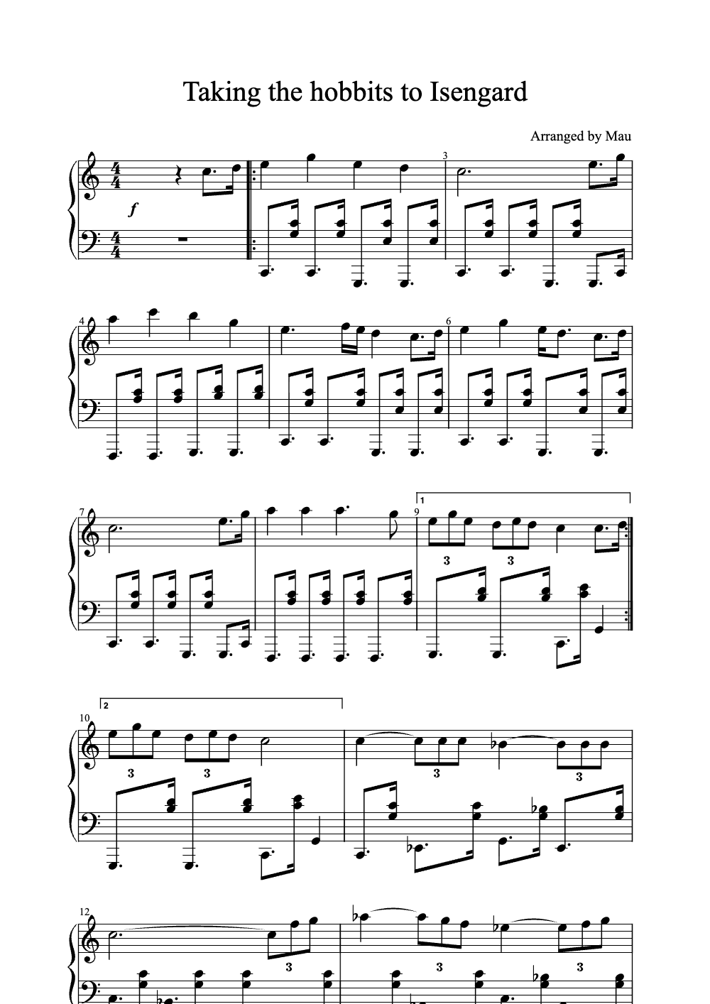 Sheet music preview for Taking the Hobbits to Isengard