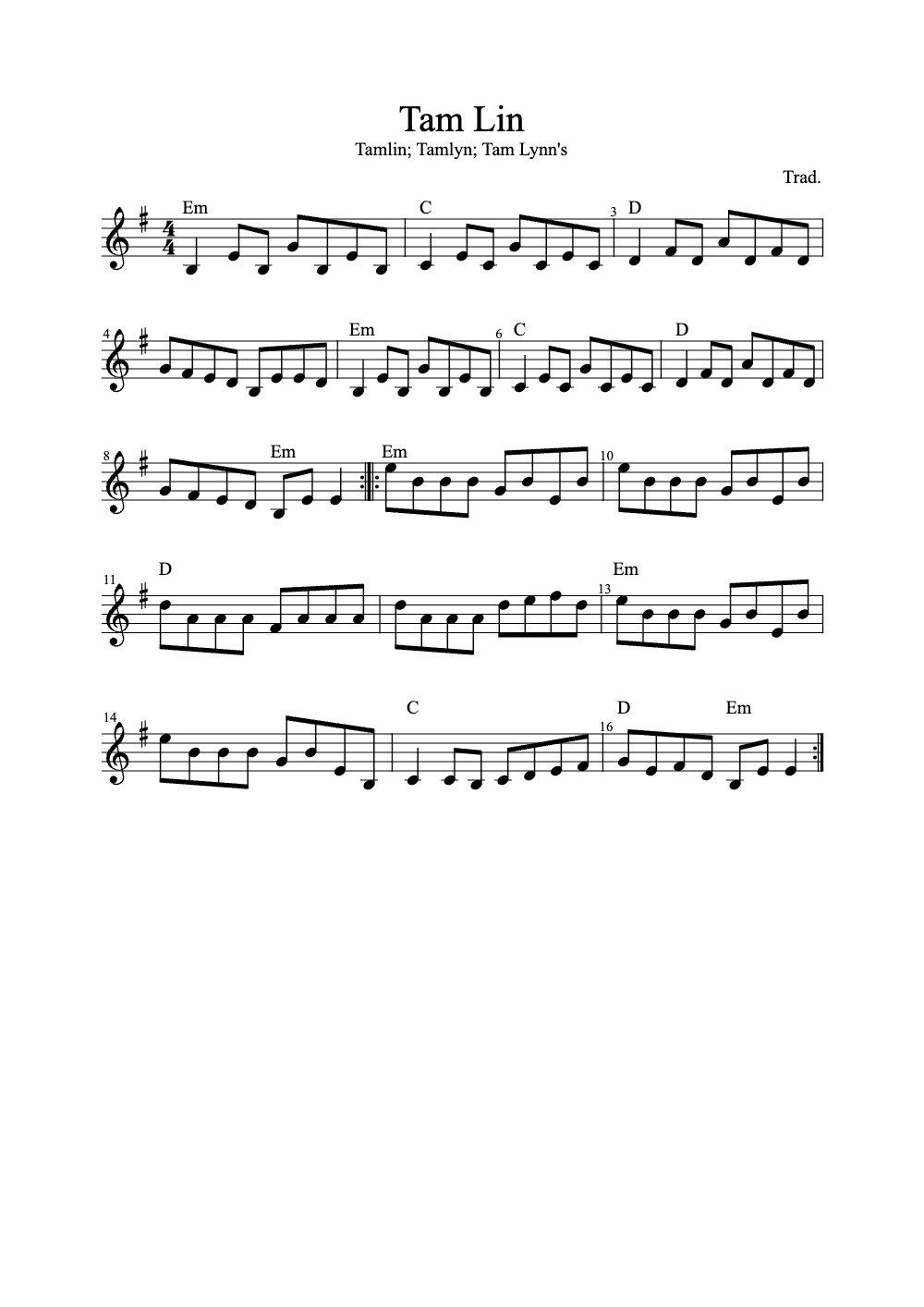 Sheet music preview for Tam Lin