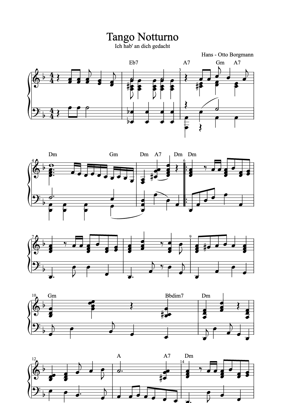 Sheet music preview for Tango Notturno