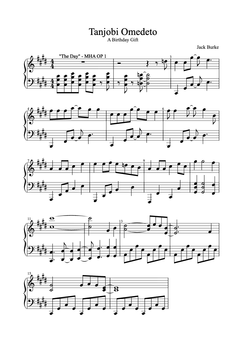 Sheet music preview for Tanjobi Omedeto