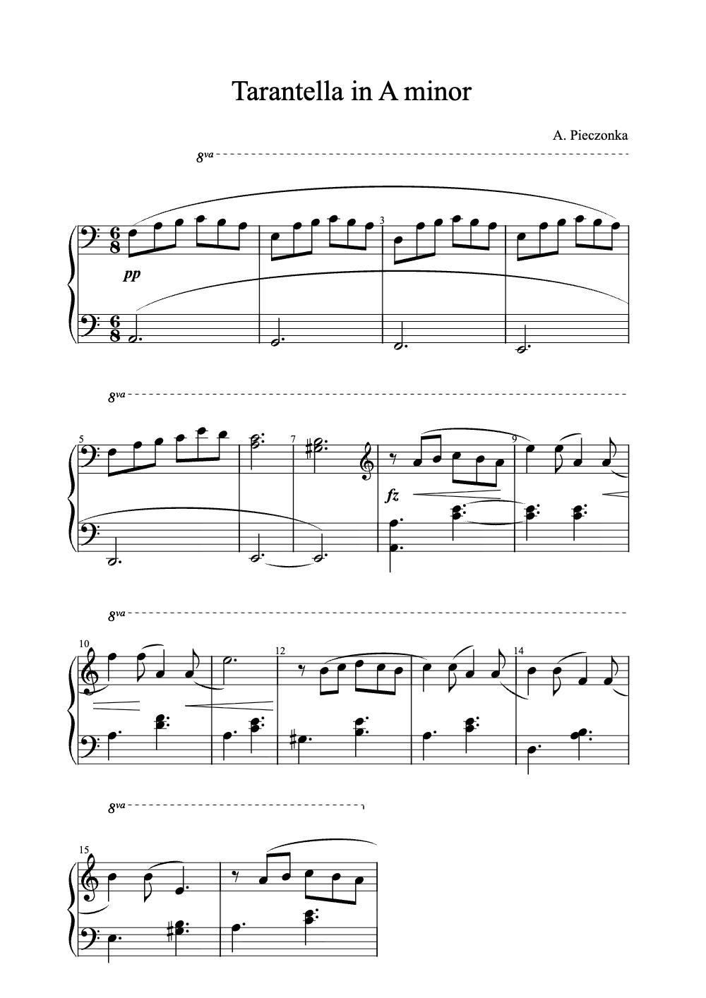 Sheet music preview for Tarantella in A Minor