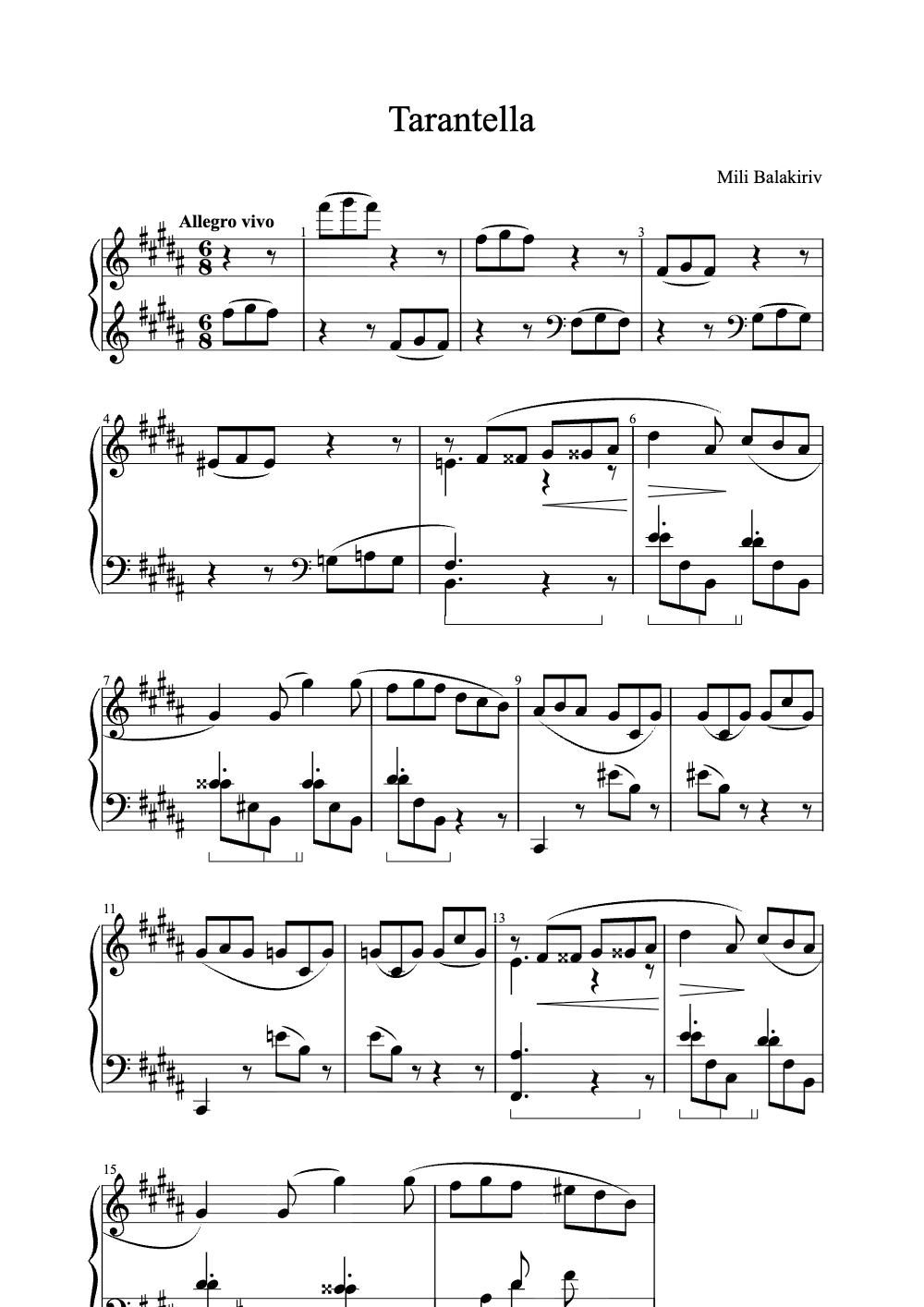 Sheet music preview for Tarantella