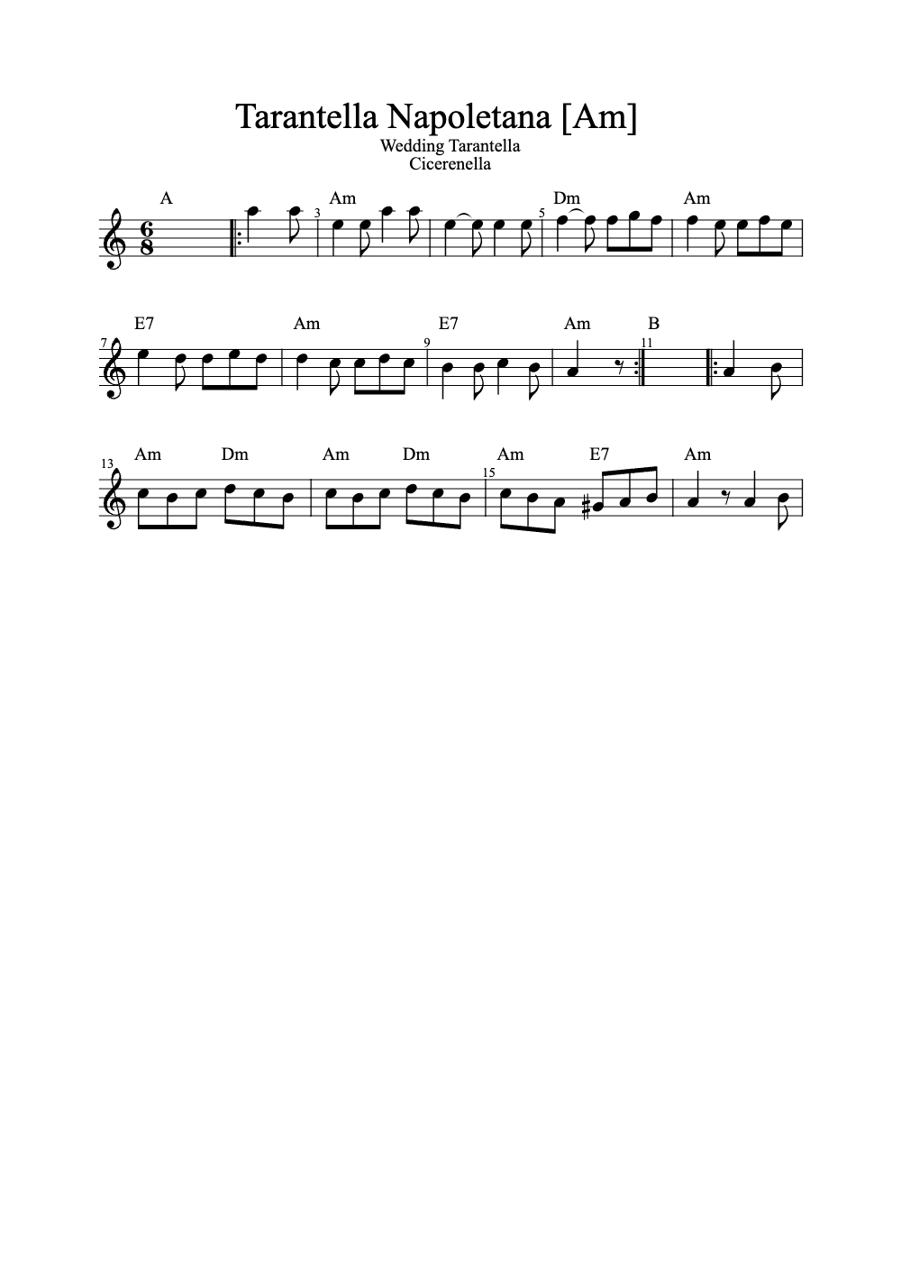 Sheet music preview for Tarantella Napoletana
