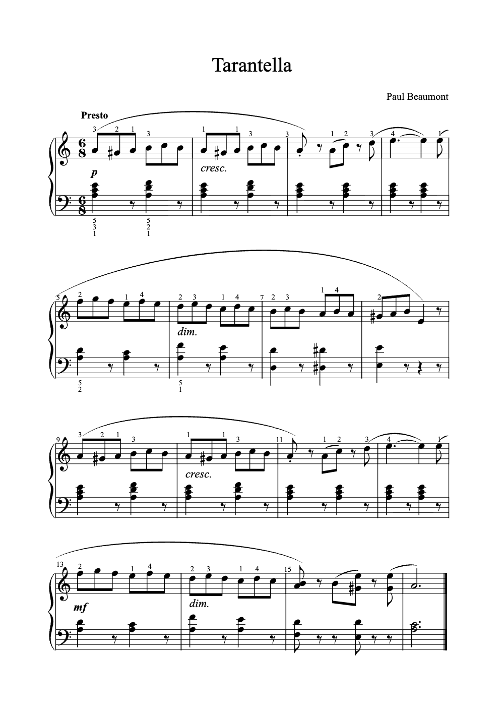 Sheet music preview for Tarantella