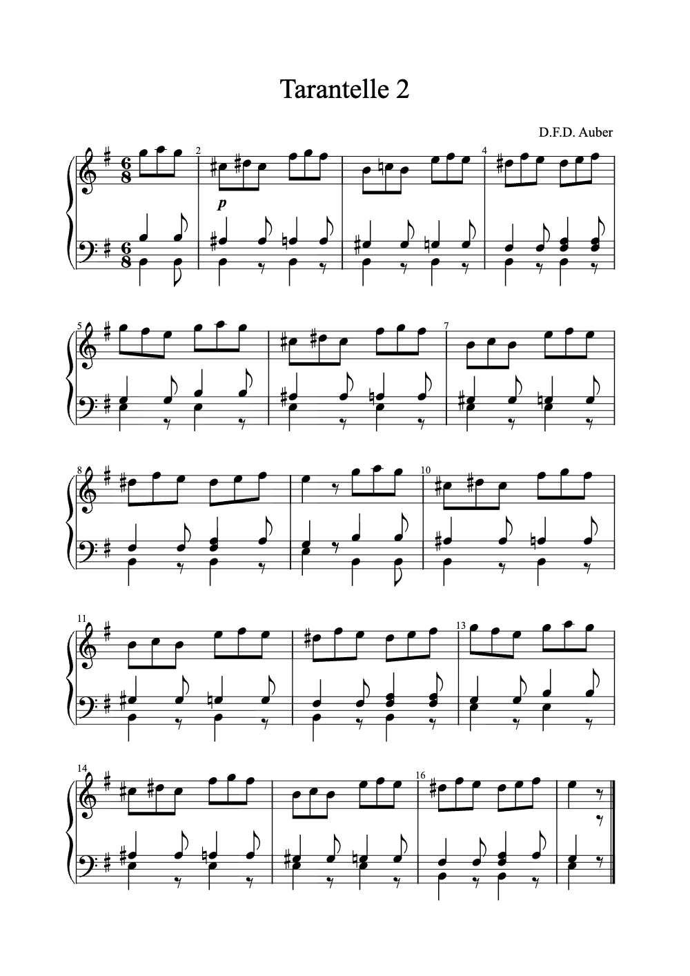 Sheet music preview for Tarantelle 2