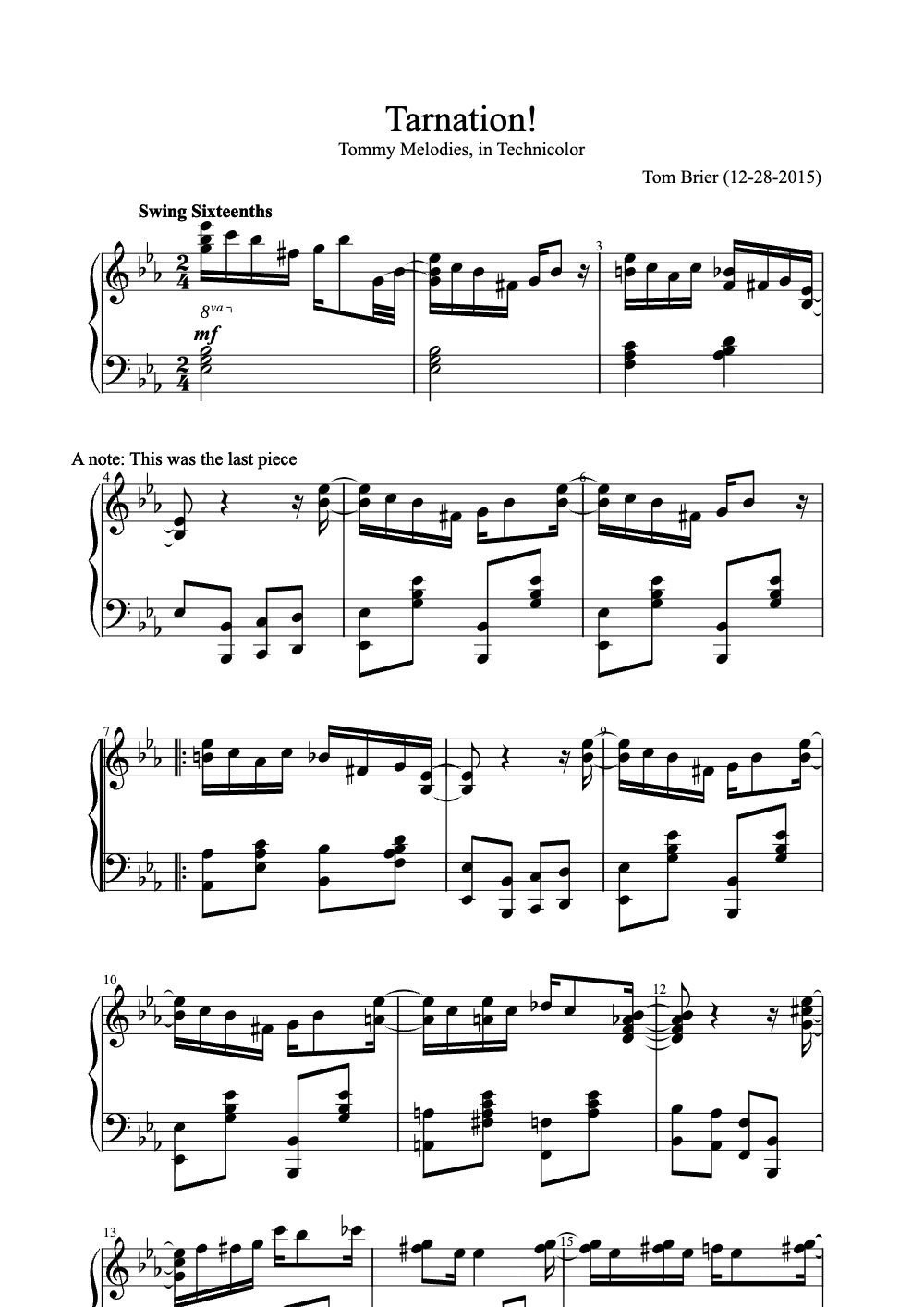 Sheet music preview for Tarnation!