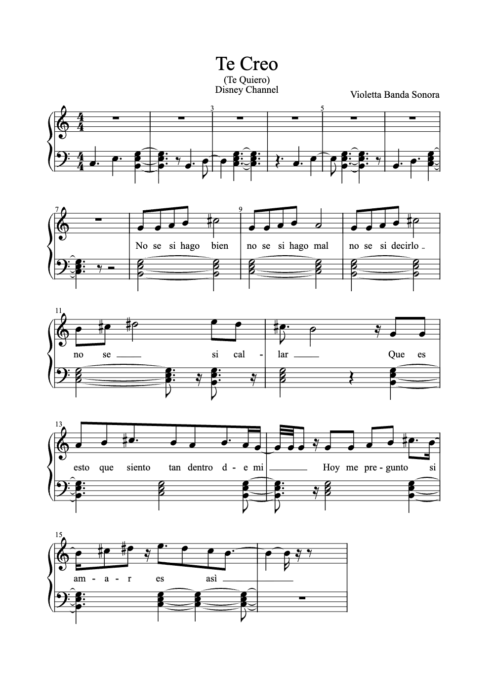 Sheet music preview for Te Creo
