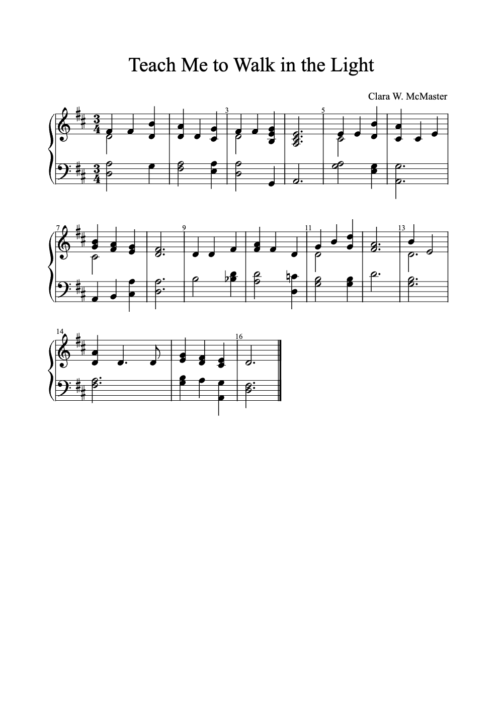 Sheet music preview for Teach Me to Walk in the Light