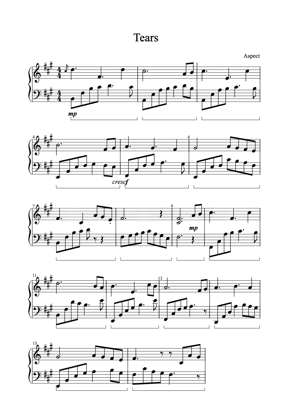 Sheet music preview for Tears