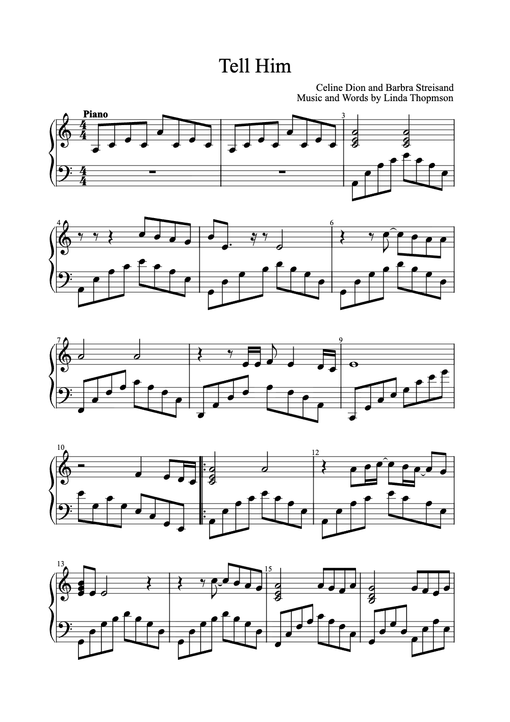 Sheet music preview for Tell Him