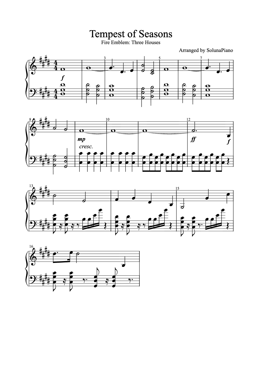 Sheet music preview for Tempest of Seasons