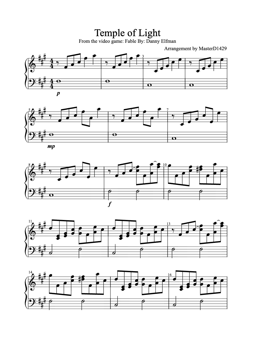 Sheet music preview for Temple of Light