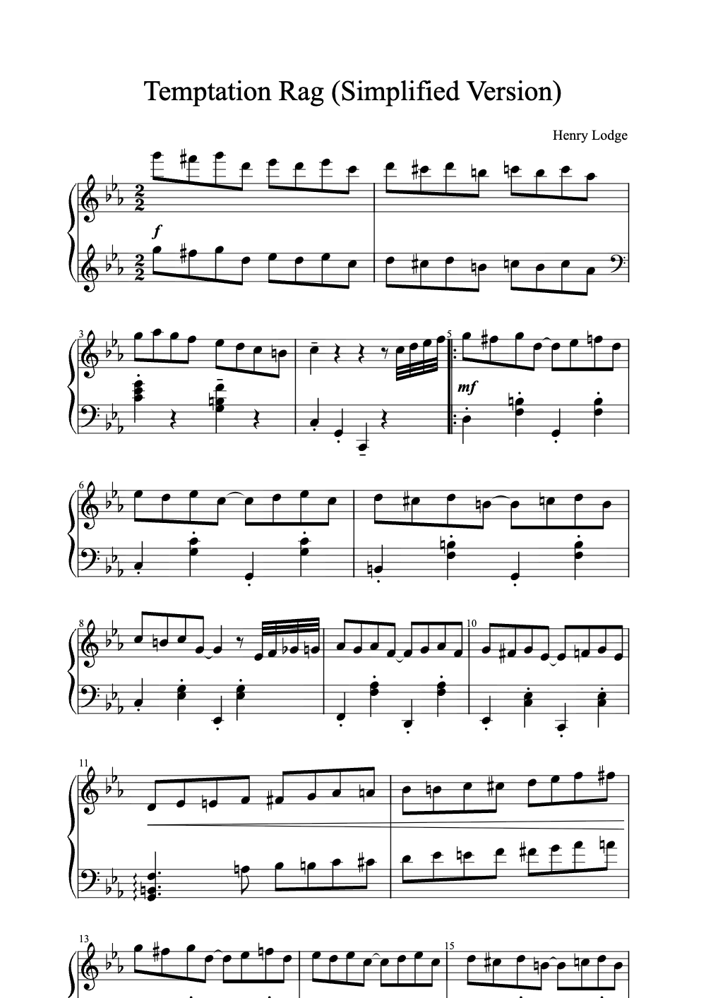 Sheet music preview for Temptation Rag