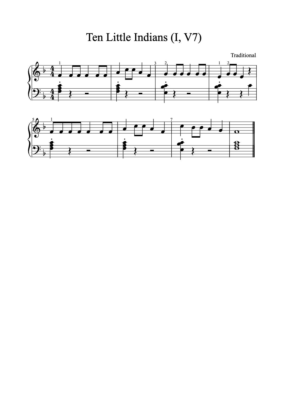 Sheet music preview for Ten Little Indians