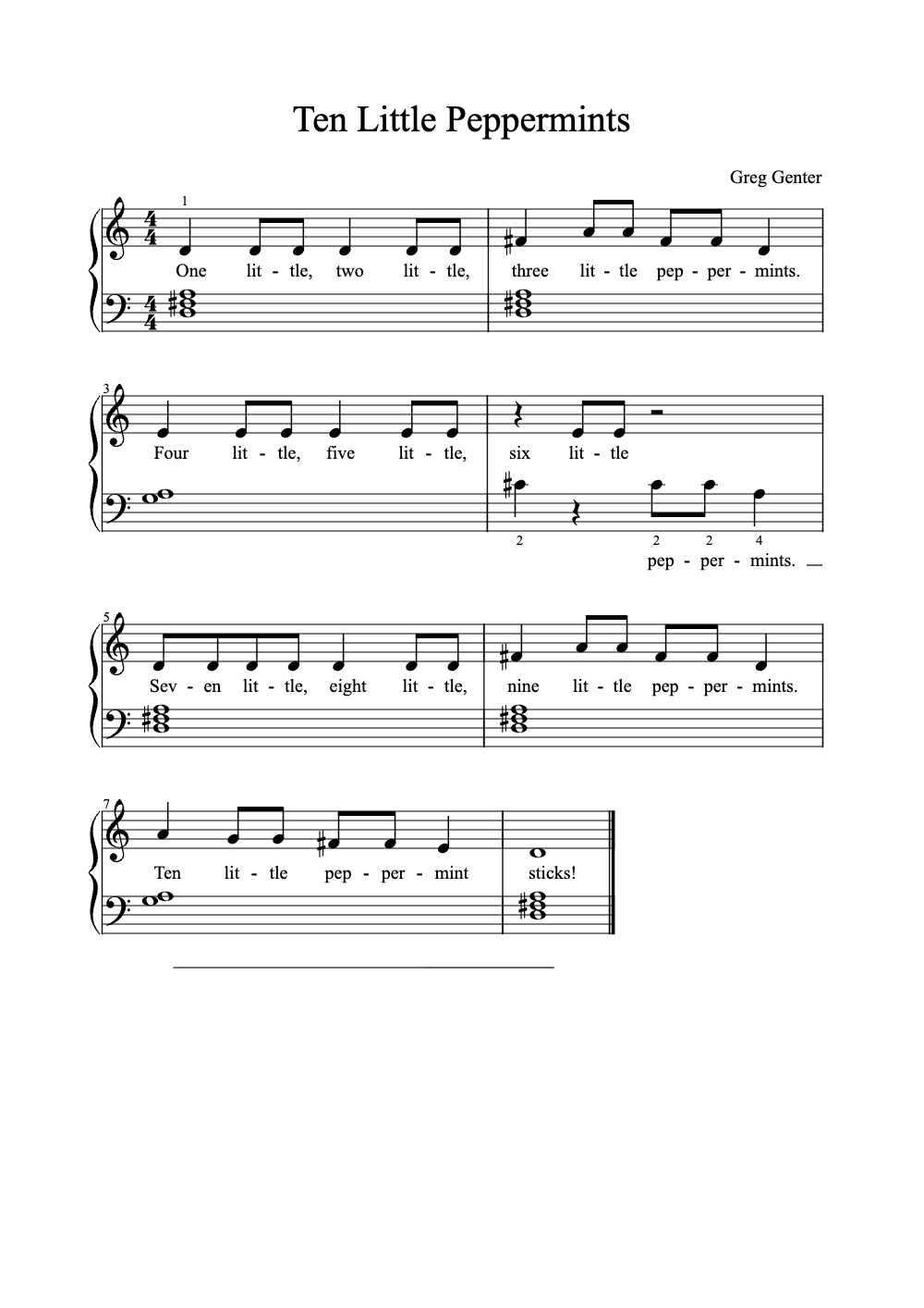Sheet music preview for Ten Little Peppermints