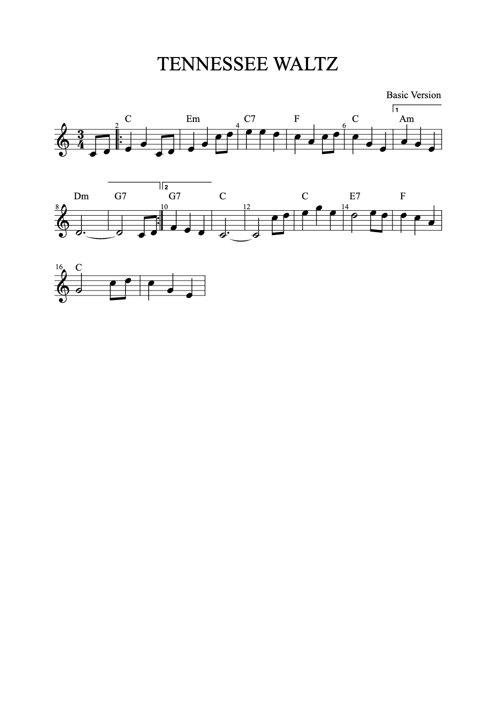 Sheet music preview for Tennessee Waltz