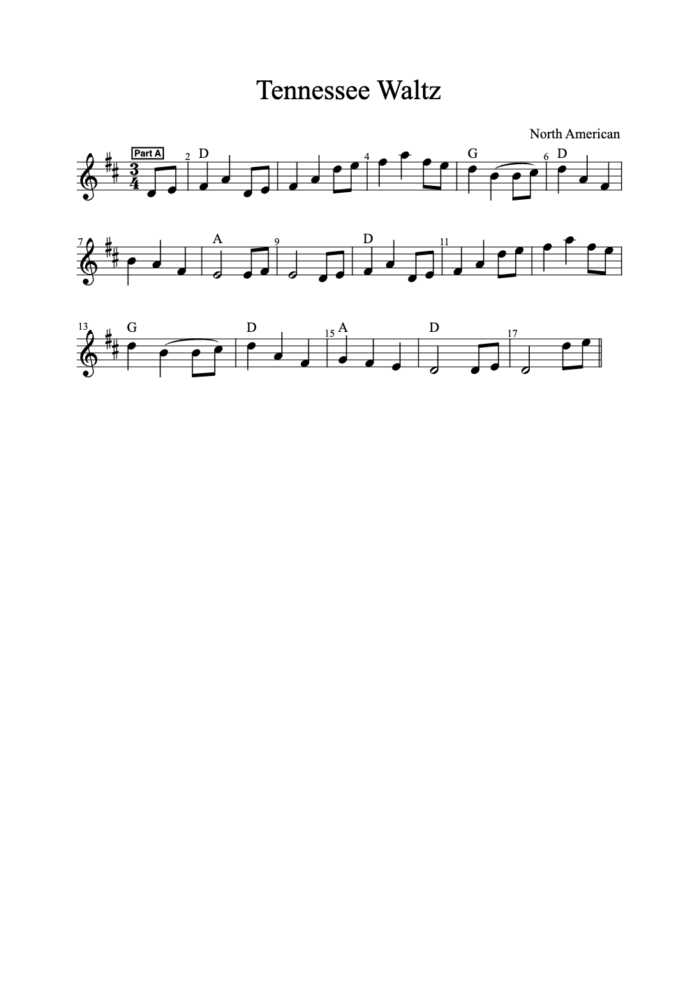Sheet music preview for Tennessee Waltz