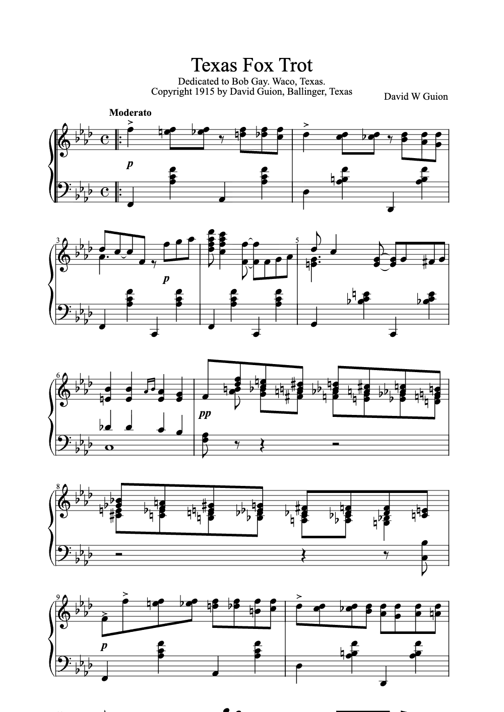 Sheet music preview for Texas Fox Trot