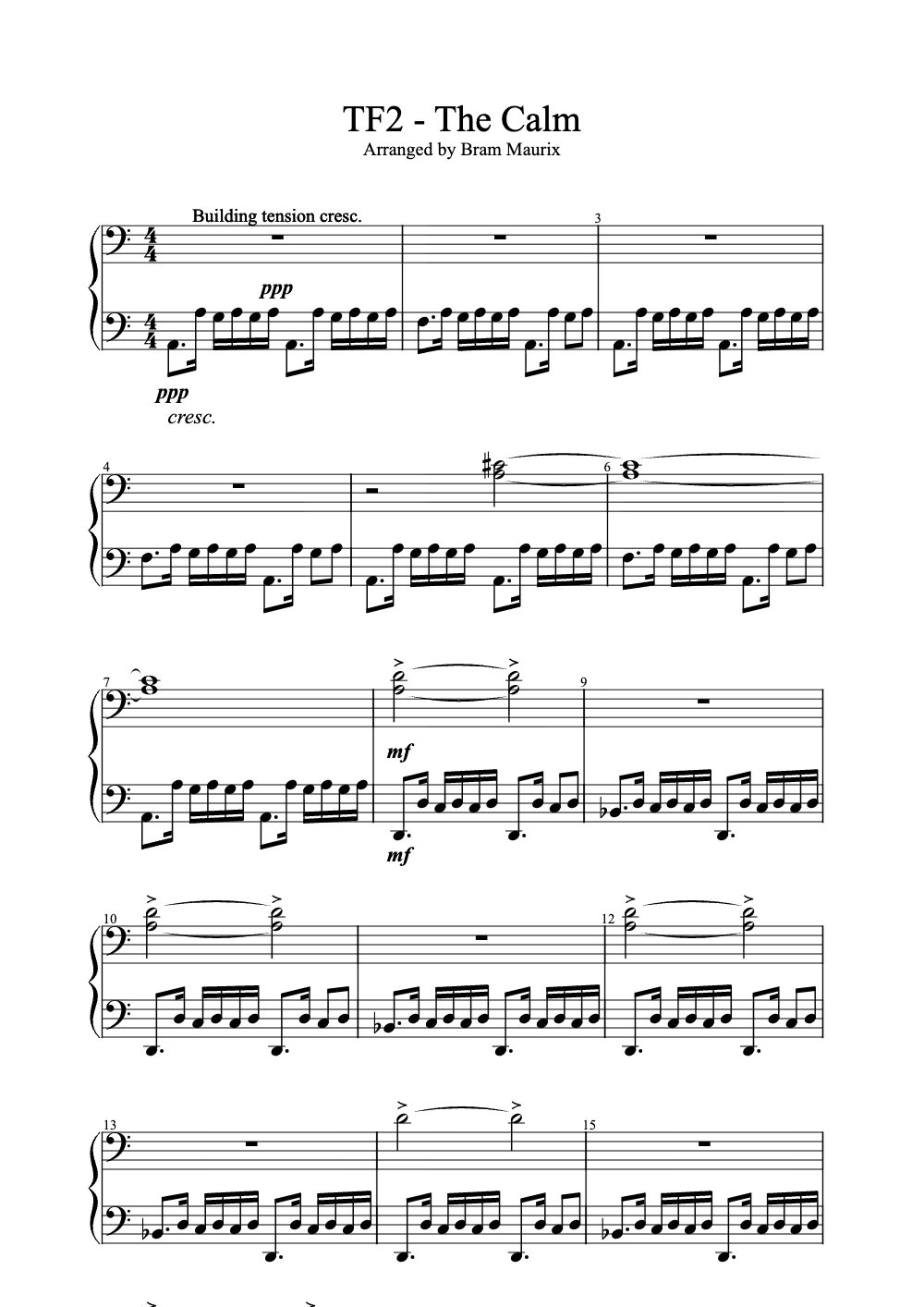 Sheet music preview for The Calm